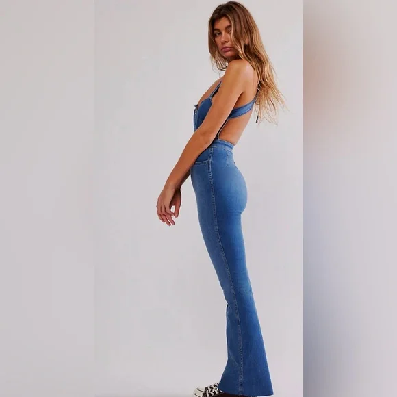 Free People We the Free green floral CRVY 2nd Ave One Piece jumpsuit jumper sz14 - Picture 5 of 8